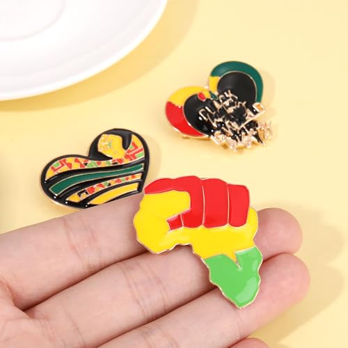 Image of African Brooches Africa Map Black Women Fist Heart Afro Brooch Pins Colorful Enamel 1865Juneteenth Black History Month Lapel Pins for Women