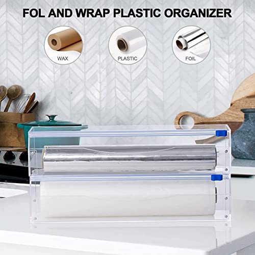 2 In 1 Foil And Plastic Wrap Dispenser With Slide Cutter, Aluminum Foil Organization And Storage, Long Wax Paper Roll Dispenser For Kitchen Drawer, Acrylic Wrap Roll Holder For Cabinet Storage #TOP2