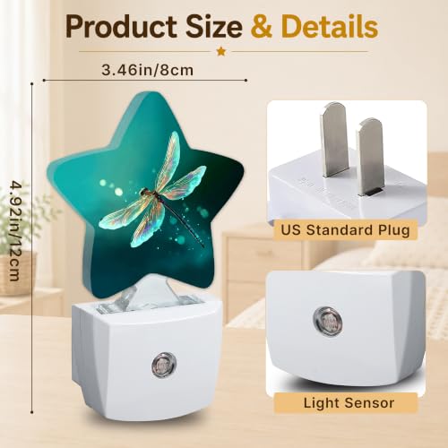 Image of Dragonfly Star Night Light Plug in, Decorative Night Light for Kids Room Nursery Bedroom, Soft Glow Sensor Lamp for Hallway Bathroom, Compact Energy Saving