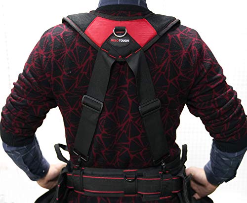 Melo Tough Magnetic Suspenders Tool Belt Suspenders With Large Moveable Phone Holder, Pencil Holder, Adjustable Size Padded Suspenders (Red) #TOP3