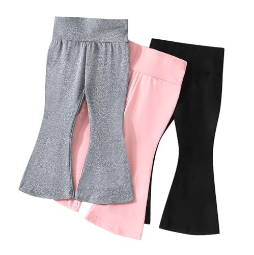 Banmave 6-9 Months 3 Pack Baby Girls High Waist Flare Pants Slim Fit Comfy Lounge Pants Stretchy Soft Solid Color Fashion Trousers Pink