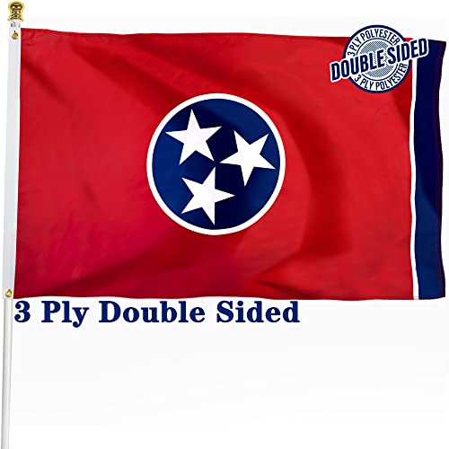 XIFAN Double Sided Tennessee State Flag 3x5 ft Heavy Duty 3 Ply Durable Polyester TN Flag with Vibrant Print/4 Rows Hemming/Brass Grommets for Indoor Outdoor Decor