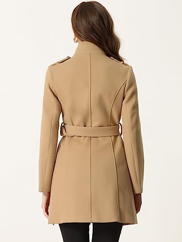 Allegra K High Neck Winter Coat for Women's Zip Up Belted Mid-Long Overcoat3