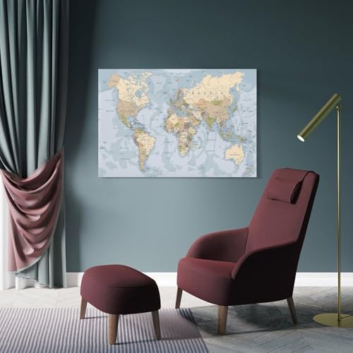 明るい政治世界地図の壁紙ポスター クール 壁アート キャンバス パネル オフィス装飾 ぶら下がる 版画 ギフト20x30inch(50x75cm) [5]