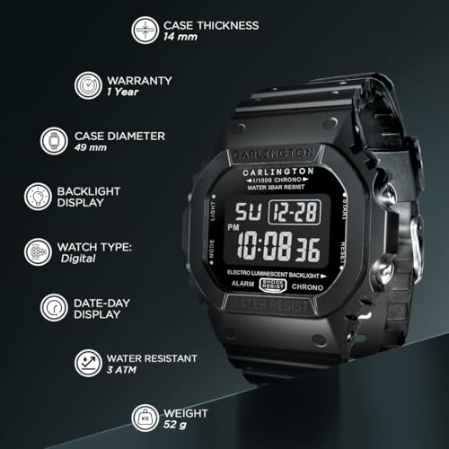 Image of Carlington Digital Sports Watch Dual Time, Alarm, Calendar, Stopwatch, Water-Resistant, Shock-Resistant, Back Light Display. The Perfect Watch for Men - CT 1801