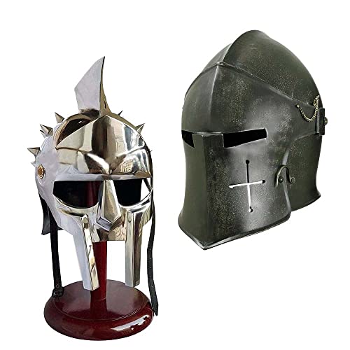 Image of AnNafi Gladiator Maximus Arena Helmet - Medieval Men's Full Size + Barbuta Knight Templar Crusader Helmet