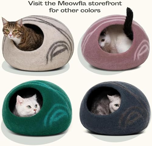 MEOWFIA Katzenbett aus Merinowolle – Handgefilztes, Umweltfreundliches Katzenbett für Katzen & Kätzchen – Weiches Schlafbett, Warm im Winter & Kühl im Sommer, Stilvolles Design