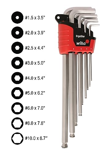 Image of Wiha 66990 MagicRing Ball End Hex Key Set, Long Metric In Holder, 9 Piece