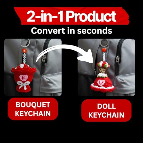 Image of Personalized Name Handmade Crochet Reversible Doll Bouquet Keychain For Backpack, Handbag, Purse | Gift for women Birthday, Anniversary, Valentine's day