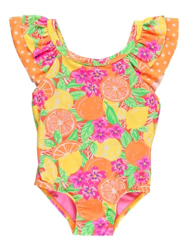 Image of RuffleButts Girls UPF50+ Sun Protection Ruffle V-Back One Piece Swimsuit