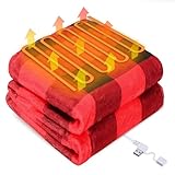 DecorSIXT USB Powered Electric Heated Checkered Throw Blanket Portable USB Heating Red and Black Blanket for Women 50' X 60' with 3 Heating Levels