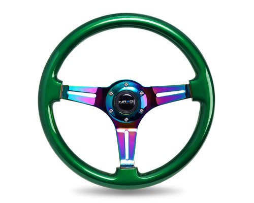NSR ST-015MC-GN 350mm Classic Wood Grain Green Steering Wheel 3-Spoke Center In Neochrome
