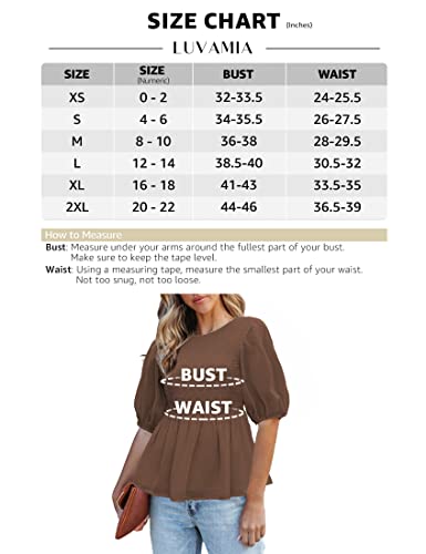 Luvamia 2023 Blouses For Women Dressy Casual Flowy Peplum Tops Puff Sleeve Smocked Elegant Summer Dress Shirt Chiffon Blouses For Women Sheer Blouses For Women Friar Brown Size Medium Size 8 Size 10 #TOP4