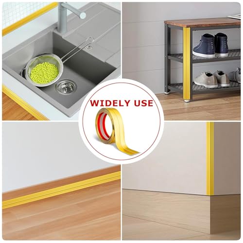 Image of inch1 Roll Flexible PVC Golden Wall Molding Trim - Decorative & Protective Caulk Strip for Table Edges, Door Frames, Baseboards, and Corners inch