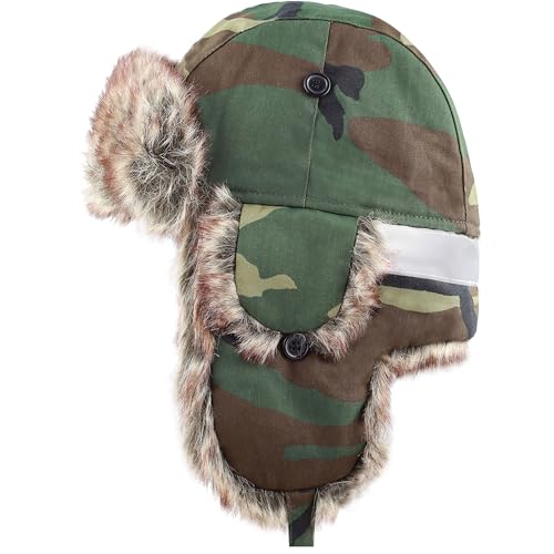 Image of Faux Fur Safety Reflective Aviator Trapper Hat Snow Ski Trooper Winter Cap