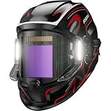 ANDELI 溶接面 LED付く４アークセンサー 自動フィルター 自動遮光溶接面 - 遮光度5-8/9-13 溶接マスク 側面も見える広視野 TIG 半自動 アーク溶接に対応溶接ヘルメット 電池交換可能 Type C (アカネコLED)