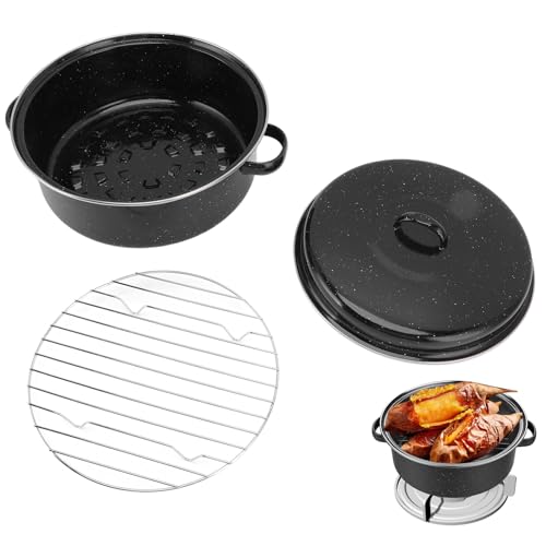 Roasting Pan with Rack And Lid,Roast Sweet Potato And Sweet Potato Platter,Black Enamel Roaster Pan,Household Non Stick BBQ Pot Roast,Two Sizes Korean Barbecue Grill Baked Sweet Potato Pot (28CM)