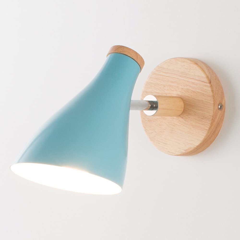 Mengjay Vintage Wooden Wall Sconce Light Indoor Rustic Wall Light Metal Sconce Wall Lights E27 Base Lighting Fixture for Indoor Home Living Room Bedroom Hallway Shop (Blue)