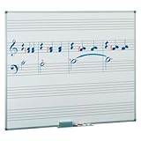 Garantía de la superficie 10 años. Superficie estratificada blanca con 5 pentagramas indelebles, especial para escribir con rotuladores para pizarra blanca. Marco de aluminio y cantoneras decorativas. Sus medidas son de 122x244 cm.