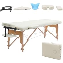 VIRRMO Massage Table Portable with Neck Stretcher, 84 inch Massage Bed Adjustable Lash Bed Tattoo Table for Eyelash Extensions Beauty Table Only,Ivory