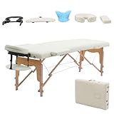 VIRRMO Massage Table Portable with Neck Stretcher, 84 inch Massage Bed Adjustable Lash Bed Massage Bed Tattoo Table for Eyelash Extensions Beauty Tattoo (Table Only，Ivory)