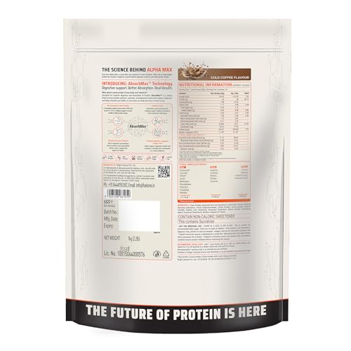 Image of FUELONE Alpha Max Protein Powder (Cold Coffee, 1kg / 2.2lbs) | 26g Protein Per Scoop