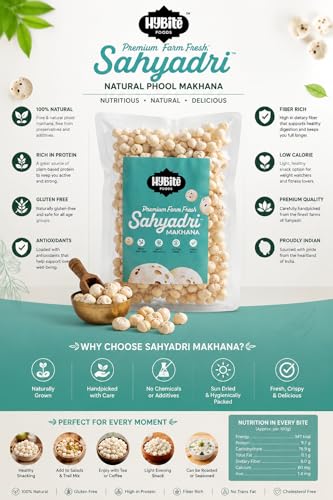 Image of Hybite 4 Sutta Phool Makhana 500 gm | Handpicked 4 Sutta Size High Protein Fox Nuts /Lotus Seeds | No added Preservatives & No artificial Flavours | High Protein & Fiber