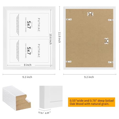 8.5x11 Oak Wood Picture Frame - Minimalist 8.5x11 Picture Frame with Mat Display 2Pcs 5x7 Photos, 5x7 Picture Frame Wood, Natural Solid Wooden Picture Frames(1 Pack, White)