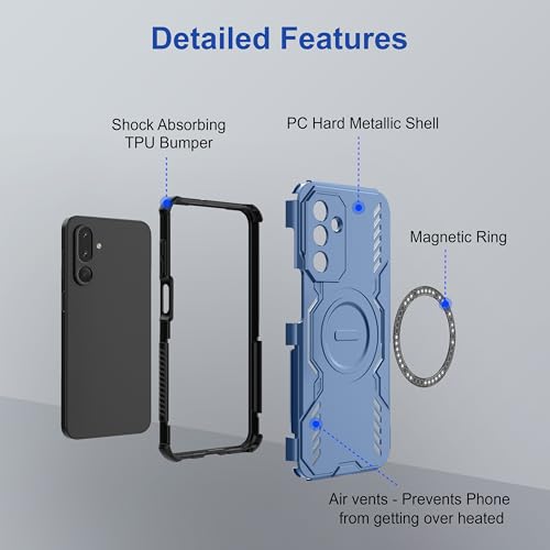 Image of amazon basics Back Case Cover for Samsung Galaxy M36 5G | Magnetic Case with Built-in Metal Ring | Supports Mag-Safe Charger, Wallet & Car Mount | Shockproof Hybrid PC + TPU | Blue