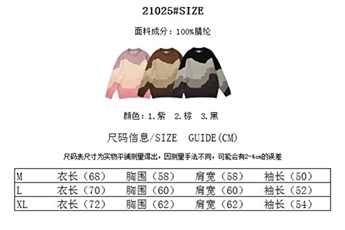 (Wool) Sweater Japanese Style Sweater Mens, Winter Long Sleeve Crewneck Couple Loose Pullover Top Knitwear Sweater(Brown,L)2