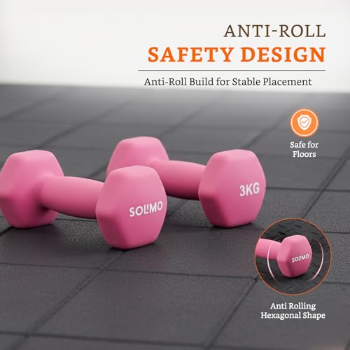 Image of Amazon Brand - Solimo Neoprene Dumbbell 3 Kg, Set of 2 (Light Pink)