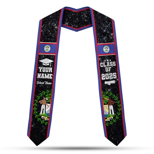 MonkeyVan Personalized Belize Graduation Stole, Belize Graduation Sash, Belizean Flag Graduation 2025 Stole, Class of 2025 Bl7