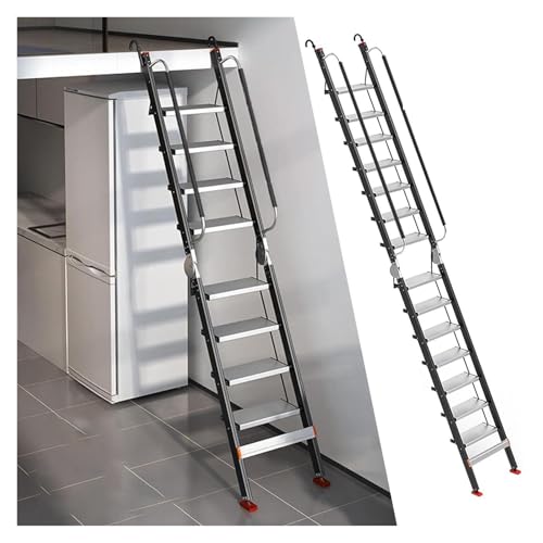 HYLYGFH Escalera de Aluminio para altillo con ángulo Ajustable de 3 Posiciones para techos, Salidas de Emergencia y Escapes de Incendios, 13 peldaños, 3,75 m
