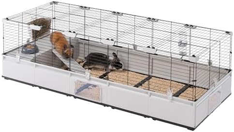Ferplast Kaninchenkäfig, Hasenkäfig, Meerschweinchenkäfig, MODULAR 4, Modularer, erweiterbare, käfig groß, mit Zubehör, Viel Platz, 179 x 72 x h 56 cm