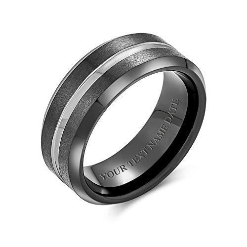 Anillo de boda de titanio bicolor negro y plata de 8mm para hombre y mujer