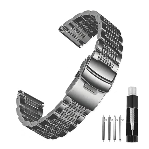 Bracelet montre double verrouillage anti chute en maille d'acier de 20mm et 22mm