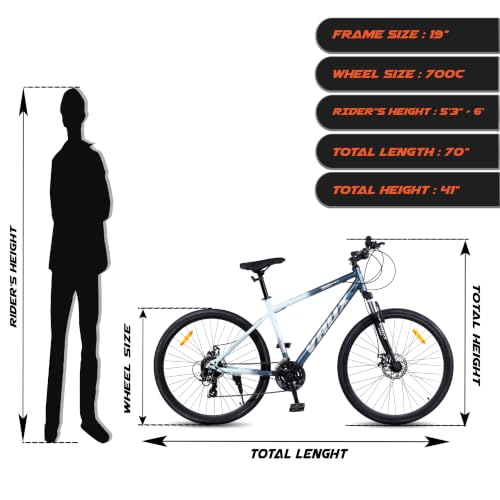 Image of Vaux City-Pro Hybrid Cycle for Adults with 21 Speed Shimano Gears| 19 Inch HI-Ten Steel Frame| Dual Disc Brakes| 700x35C Tyres|Double-Wall Alloy Rims(Nardo-Grey, Multispeed, Suspension Fork)