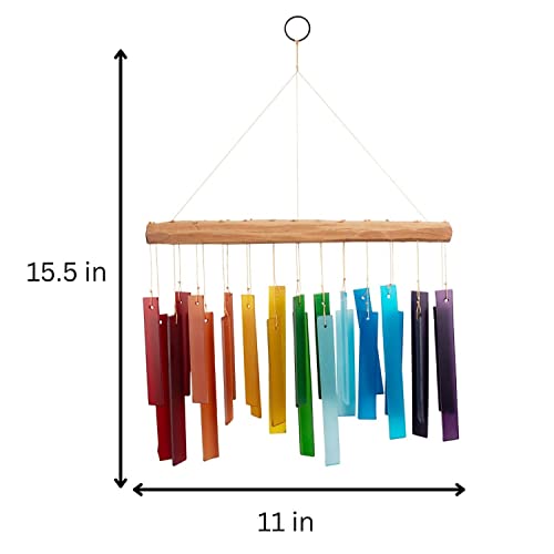 Blue Handworks Color Spectrum & Driftwood Chime, Sandblasted Glass And Found Wood Handcrafted Wind Chime #TOP3