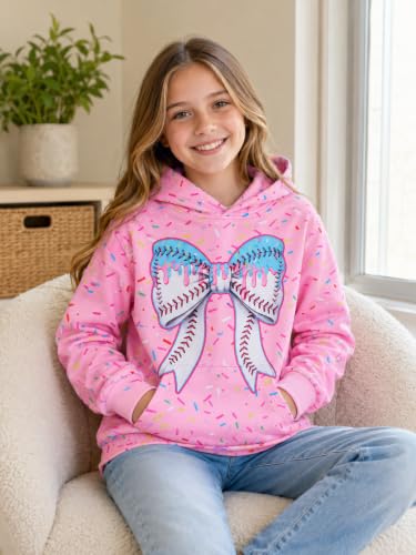 Image of uideazone Girls Graphic Hoodie, Long Sleeve Hooded Sweatshirt 7-14 Years | Girls hoodie with soft lightweight feel, vibrant 3D print and front pocket for school, outdoor play, travel and daily wear.
