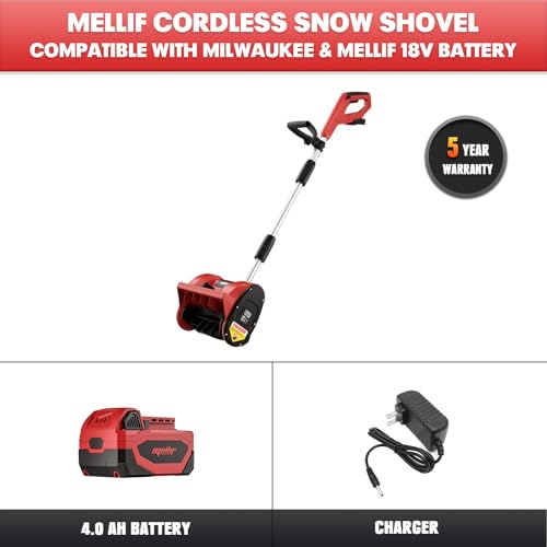 Mellif Brushless Snow Shovel with 4.0Ah Battery & Charger Kit, 12in. Clear Width, 6in. Clear Depth, 17ft. Throw Distance, Heavy-Duty, Cordless (Red) by Mellif - Image 2
