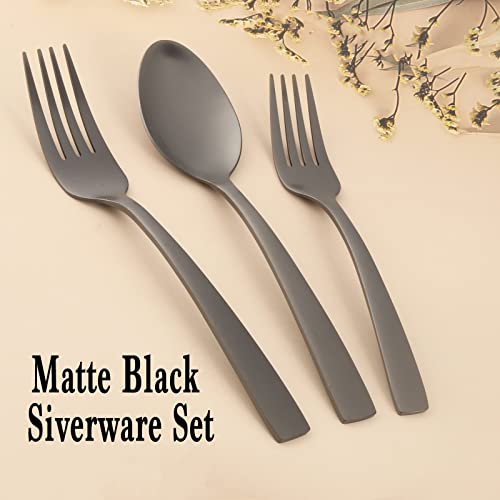 Matte Black Silverware Set For 8 Food-Grade Stainless Steel 40-Piece Flatware Set Cutlery Set Utensils Set,Modern Elegant Tableware Spoons And Forks Set For Home Restaurant,Dishwasher Safe #TOP6