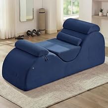 Yoga Chaise Lounge Chair, S-Shaped Floor Sofa with Moveable Headrest, Lumbar Pillow, Support Cushion, Footrest, Non-Slip Base, No-Assembly Lounger for Stretching, Meditation & Relaxation Blue