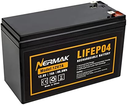 NERMAK 12V 7Ah Lithium LiFePO4 Deep Cycle Battery,2000+ Cycles Lithium Iron Phosphate Rechargeable Battery for Solar,Scooter,RV/Outdoor Camping,Marine,Electric Wheelchair and More,Built-in 10A BMS