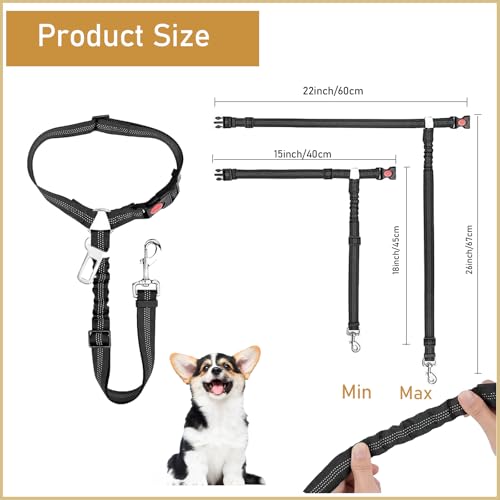 Lxtness Hundegurt fürs Auto, Verstellbarer Anschnallgurt Hund Auto mit Kopfstütze, Universalschnalle und einstellbarem, Elastischer Hunde Anschnallgurt für Kleine Hunde, Mittelgroße Welpen-schwa