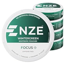 NZE Caffeine Free Nootropic Pouches Wintergreen - Nootropic Pouches with Alpha GPC, L-Tyrosine & L-Theanine - No Sugar or Artificial Sweeteners - 15 Pouches Per Can - 5 Pack