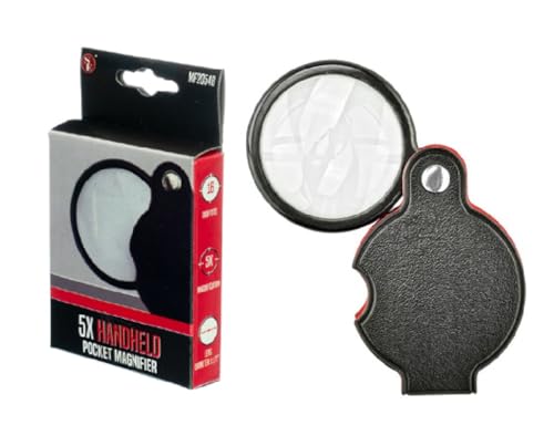SE 5X Folding Pocket Magnifier with 1.5' Glass Lens – Protective Felt-Lined Cover & Vinyl Pouch – Ideal for Jewelry, Watches & Fine Detail Work - MF2054B