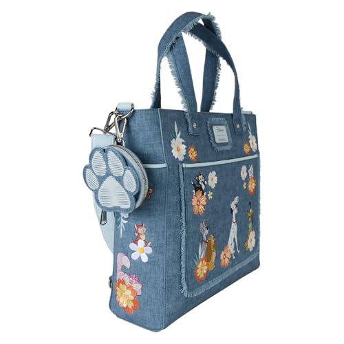 Image of Loungefly Disney Dogs & Cats Faux Denim Convertible Tote Bag with Coin Bag