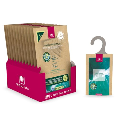 CRISTALINAS | Pack 12 Ambientador Percha para Armario | Pack Ahorro | Ecopack 100% Reciclable | Larga Duración 60 Días | 0% Alcohol (PACK 12, Brisa Marina)