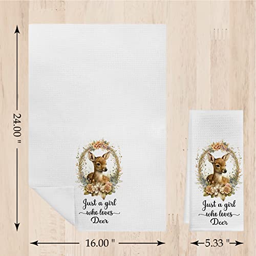 Gichugi Just A Girl Who Loves Deer Kitchen Towels And Dishcloths,Floral Deer Wreath Decorative Dish Towels Hand Towels Tea Towels,Deer Towel Decor For Bathroom Kitchen,Gift For Deer Lovers Girls #TOP3
