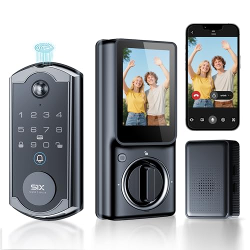 S398 Video Smart Lock, 4-in-1 Fingerprint Door Lock with Camera & Video Doorbell, Wi-Fi Deadbolt, Indoor Display Monitor, App Remote Control, Easy Installation, Chime Included-2026 Upgrade